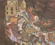 Egon Schiele Edge of Town (Kruman Town Crescent III) (mk12) oil on canvas